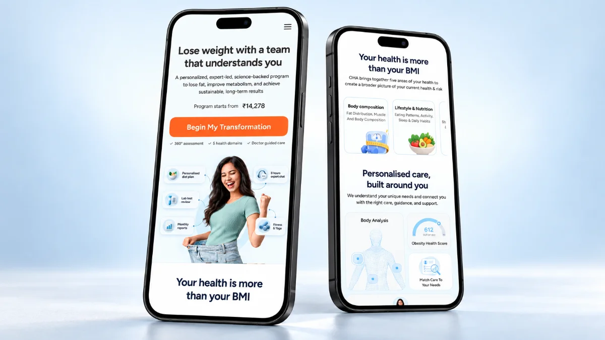 OHA obesity care landing page on two phones