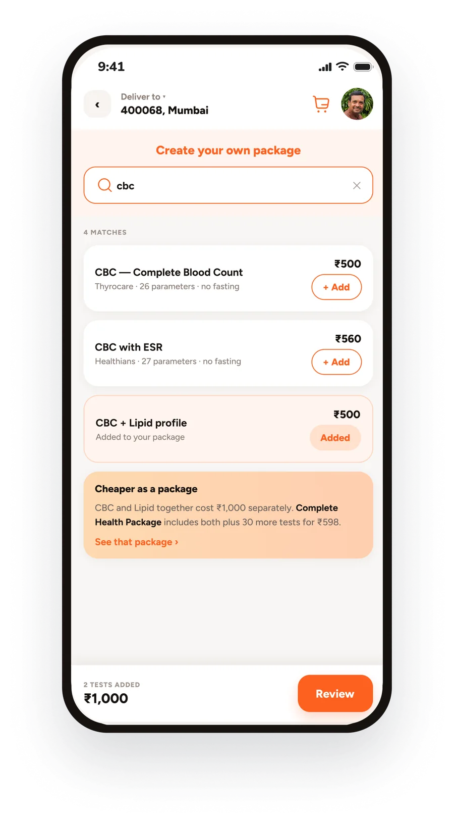 Custom package with a nudge that a ready package is cheaper