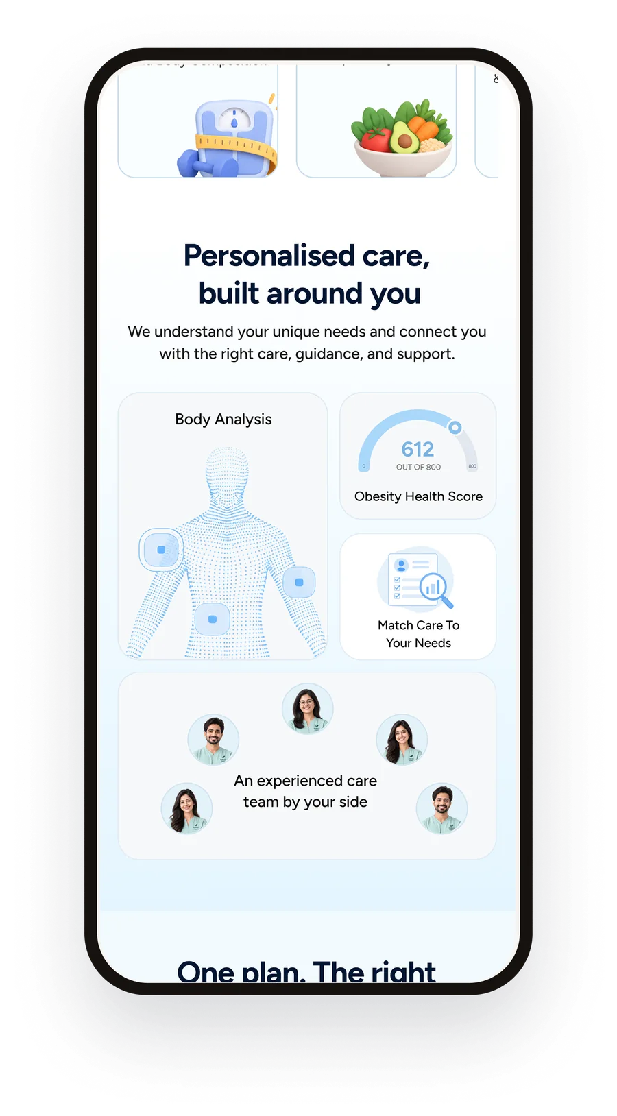 Screen: Personalised care built around you, with body analysis, obesity health score and care team